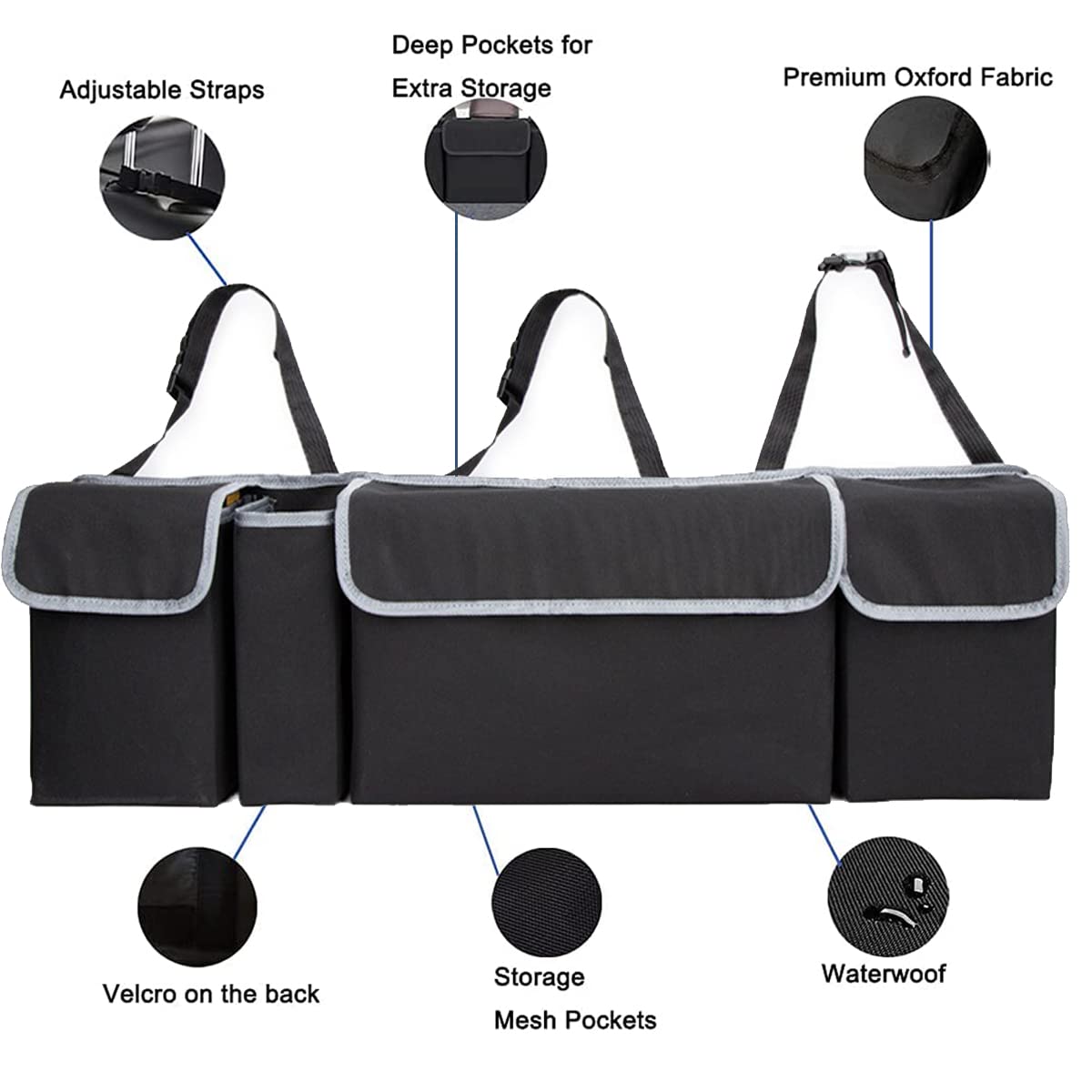 Enstiler Car Trunk Organizer, Backseat Hanging Organizer with 4 Large Storage Bag-Car Seat for SUV,Trunk,Space Saving Expert