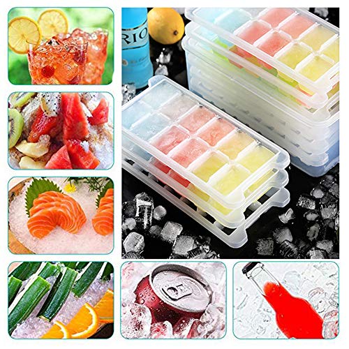 Ice Cube Trays and Ice Cube Storage Container Set With Airtight Locking Lid, 3 Packs / 36 Big Trapezoid Ice Cubes, Stackable Plastic Ice Mold Makers for Cool Drinks, Baby Food and Smoothie