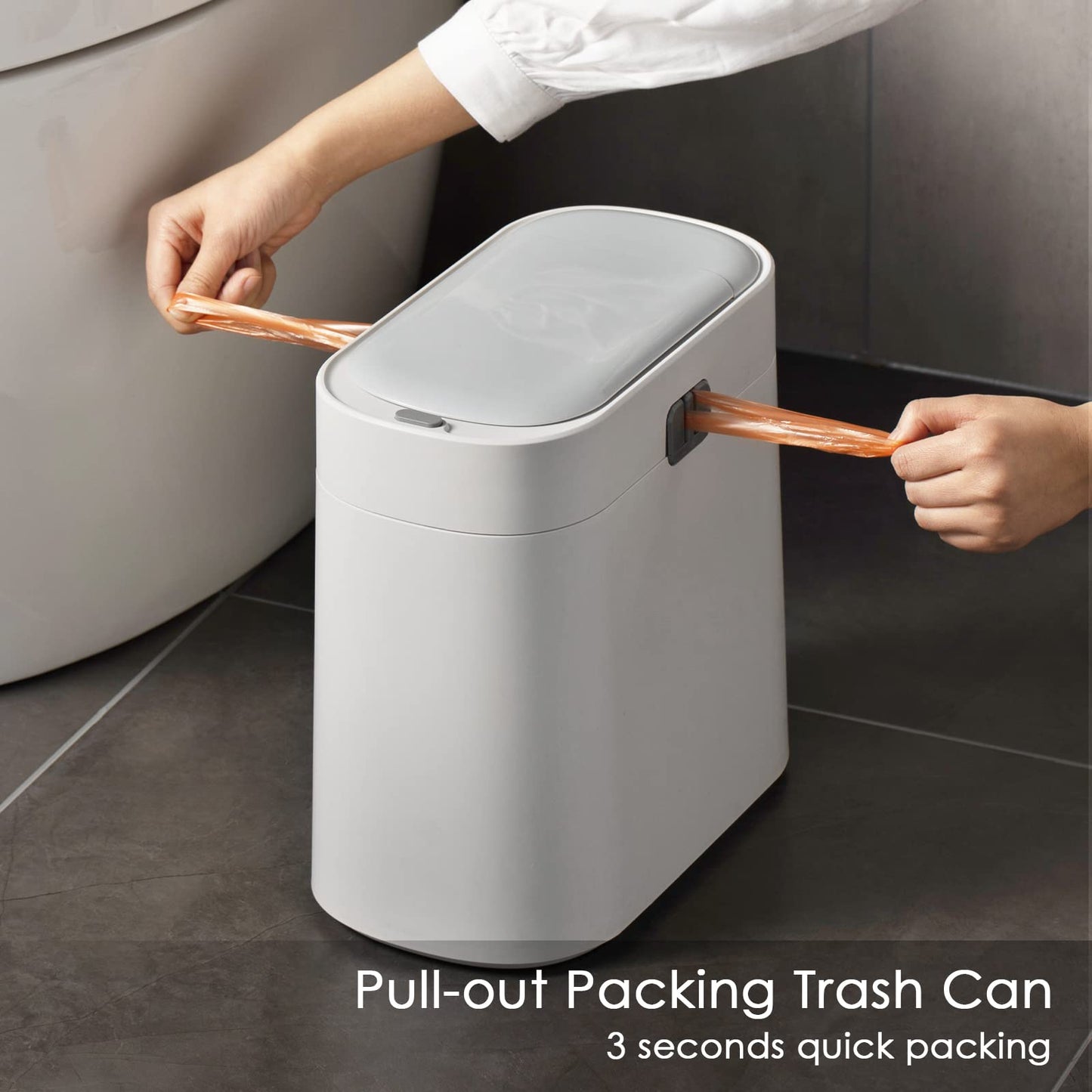 ELPHECO Bedroom Trash Can with Lid 3 Gallon Bathroom Trash Can with Lid, 11 Liter White Plastic Garbage Can with Press Type Lid, Slim Rectangular Trash Bin for Bedroom, Office, Bathroom, Dorm