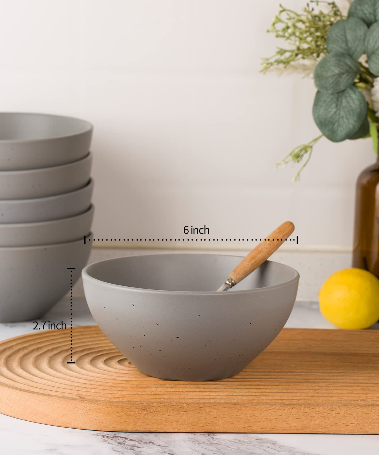 famiware Ceramic Bowls for Kitchen, Cereal Bowls Set of 6, Bowls for Cereal, Soup, Oatmeal, Rice, Pasta, Salad - Dishwasher & Microwave Safe, Dark Grey…