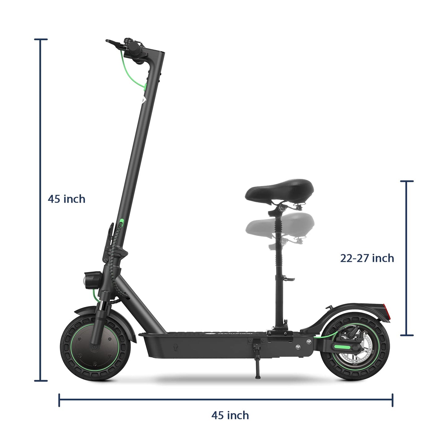 isinwheel S9 Max Electric Scooter with Seat,22 Miles Long Range and 18.6 MPH Portable Folding Commuting Scooter for Adults, Dual Suspension & Brakes, App and Scooter Bag