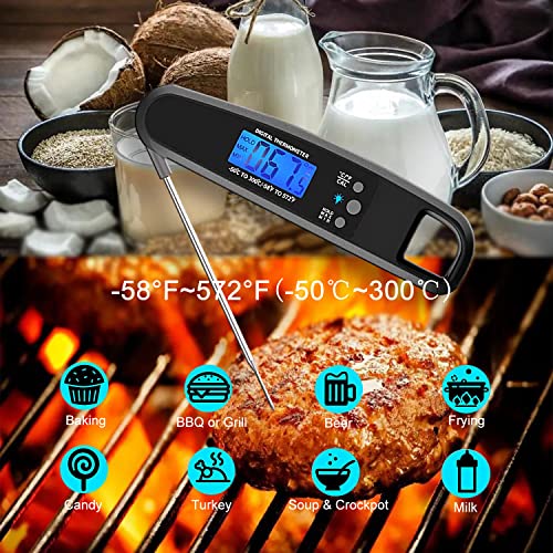 Hoseili Instant Read Meat Thermometer for Grill and Cooking. Best Waterproof Ultra Fast Thermometer with Backlight & Calibration. Digital Food Probe for Kitchen, Outdoor Grilling and BBQ,WDD1