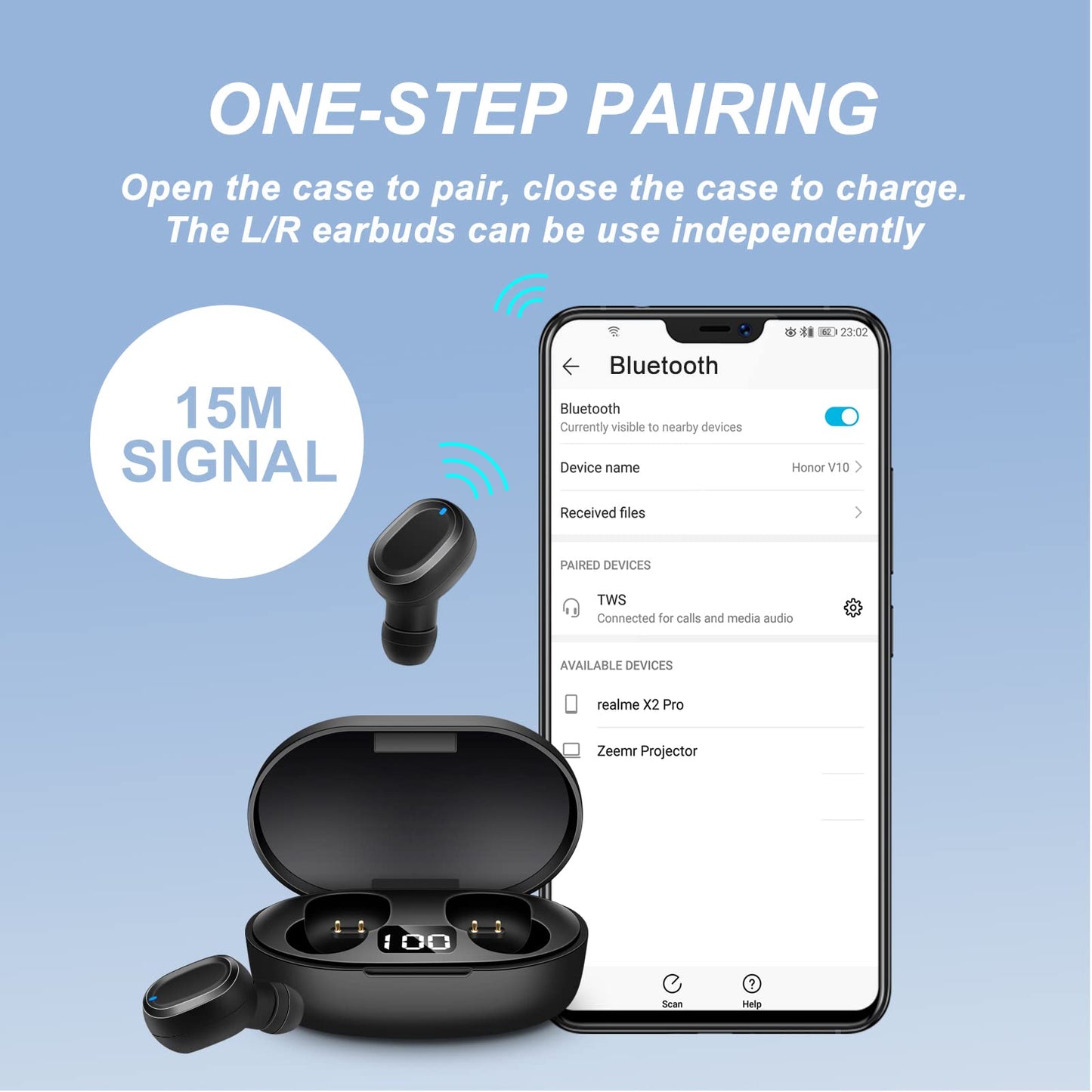 Bluetooth Earbuds in-Ear, Wireless Earphones Touch Control with Mic, Bluetooth Headset Noise Cancelling Headphones, HiFi Stereo, IP67 Waterproof, LED Display Fast Charging Case, Sport/Work Speakers.
