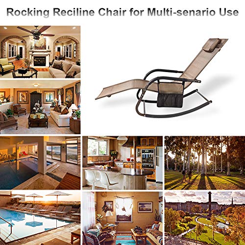 Wostore Rocking Lounger Patio Chaise Sunbathing Chair with Recliner Movable Sleep Bed Included Pillow and Breathable Texteline Farbic-Brown
