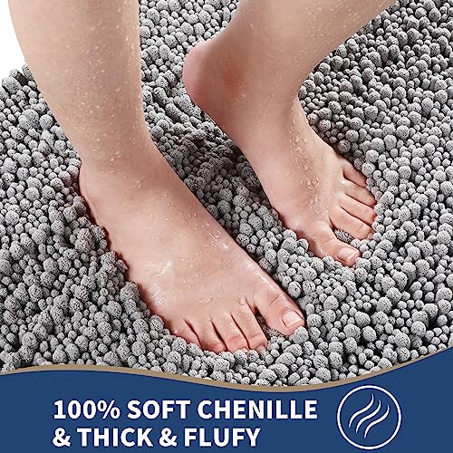 Yimobra Luxury Bathroom Rugs Sets 2 Piece, Soft U-Shaped Contour Toilet Rug and Fluffy Chenille Bath Rug, Non-Slip Absorbent Bath Floor Mat Carpet Set, Machine Washable, 31x20+24x20 Inch Grey