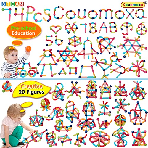 COUOMOXA 74 PCS Magnetic Blocks Sticks Construction Building, Learning Education Stem Preschool Toddler Kids Toys for 3+ Year Old, Montessori Toys for Toddlers Gifts