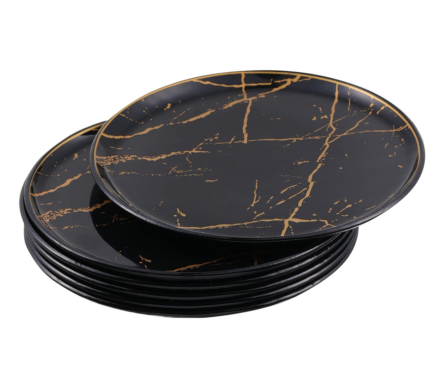 GURCUGLASS Glass Plate Set 7,8 Inch - Salad Plates | Dessert Appetizer Plates - Glass Lunch Plates - Small Plates Set, Set of 6, Suitable for Snacks, Appetizer, Home, Party, Restaurant (Black Marble)