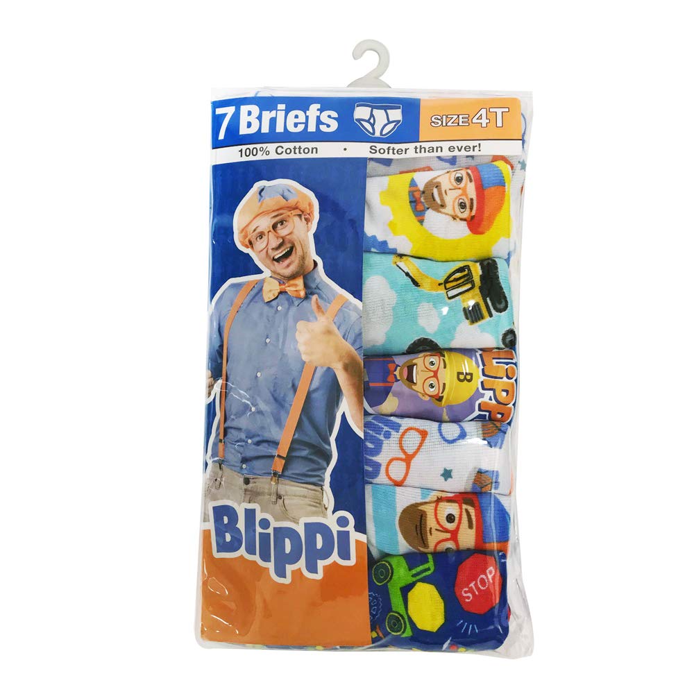 Blippi boys Blippi 7-pk and 10-pk Toddler Boys 100% Combed Cotton Underwear Briefs in Sizes 2/3t and 4t, Blippi 7boys, 4T