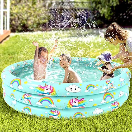 Jasonwell Inflatable Baby Kiddie Pool - Donuts Kids Paddling Pool Toddler Baby Swimming Pool Blow Up Ball Pit Pool Infant Wading Pool for Backyard (59in Unicorn)