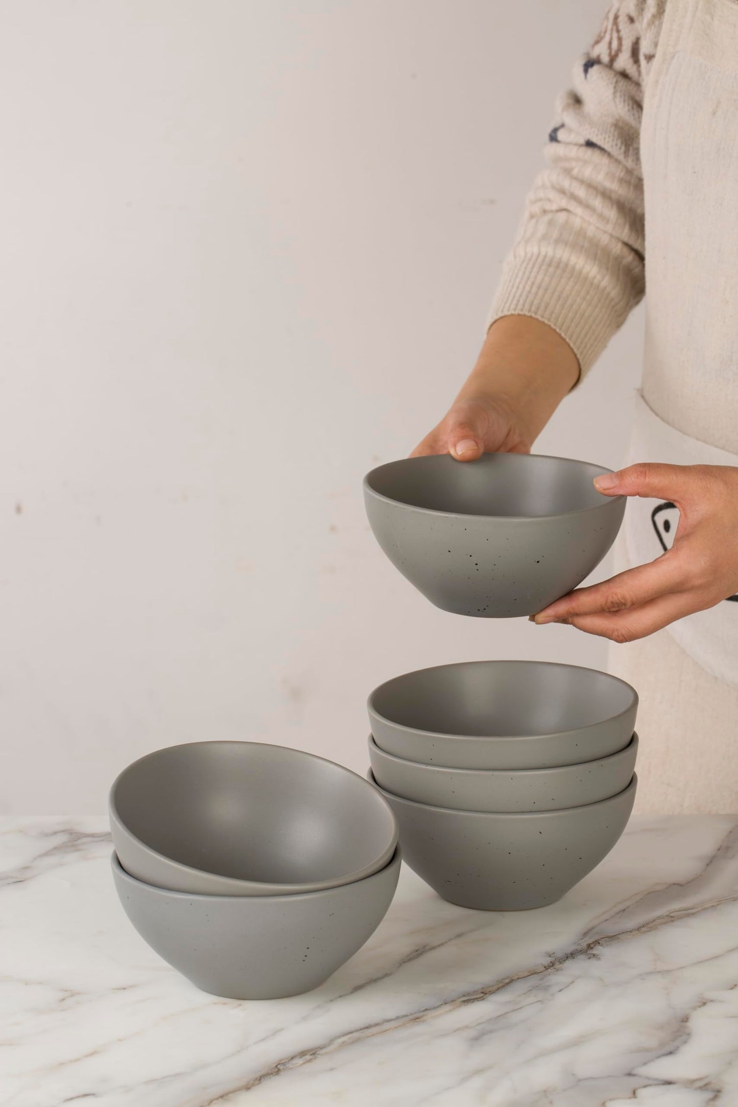 famiware Ceramic Bowls for Kitchen, Cereal Bowls Set of 6, Bowls for Cereal, Soup, Oatmeal, Rice, Pasta, Salad - Dishwasher & Microwave Safe, Dark Grey…