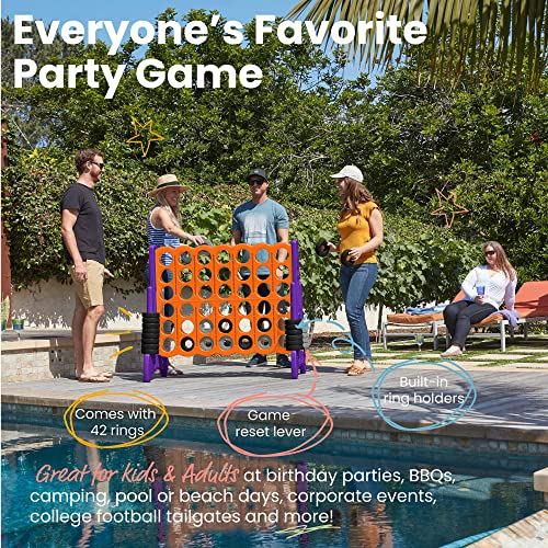 ECR4Kids Jumbo 4-To-Score Giant Game Set - Oversized 4-In-A-Row Fun for Kids, Adults and Families - Indoors/Outdoor Yard Play - 4 Feet Tall - Orange and Purple
