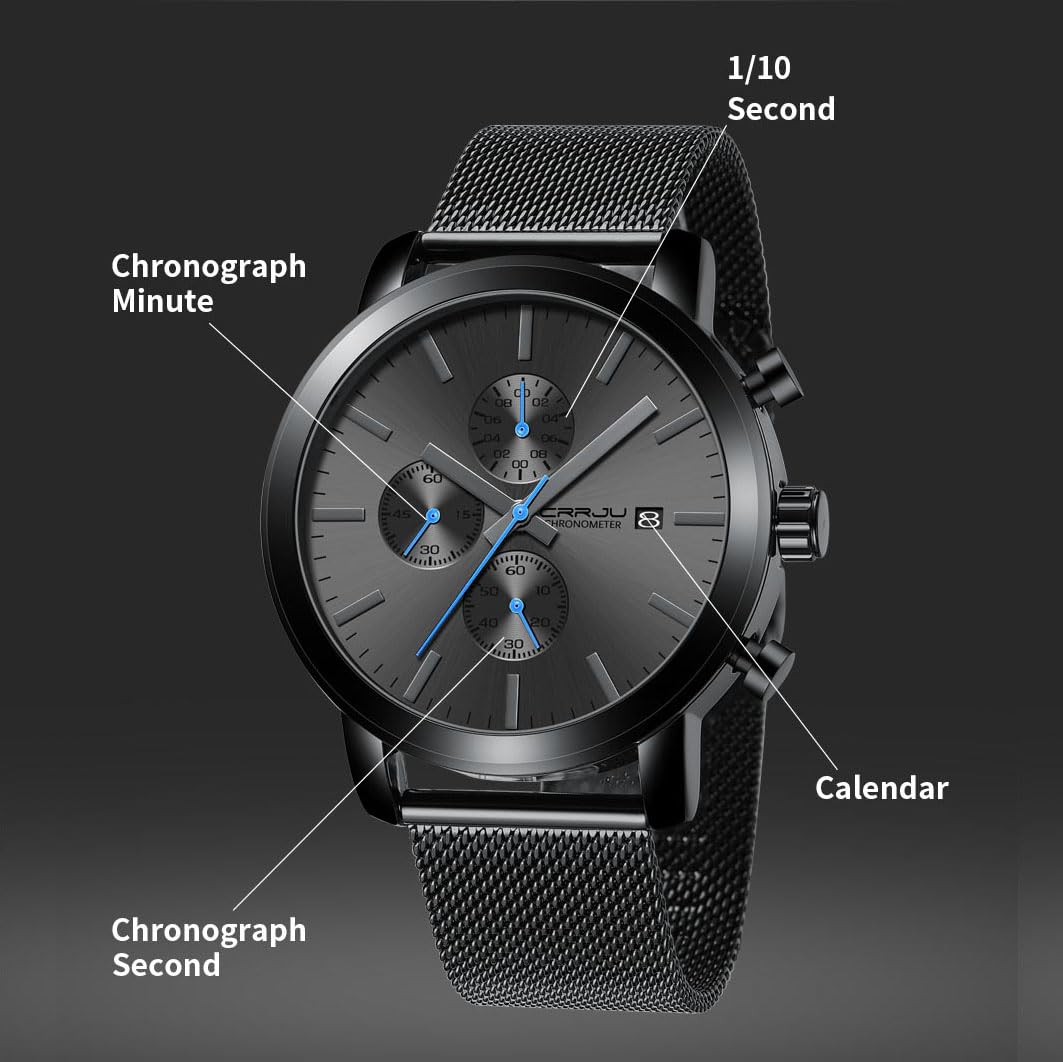 CRRJU Mens Stylish Casual Quartz Watches for Men Luxury Waterproof Calendar Chronograph Japan Movement Wristwatches