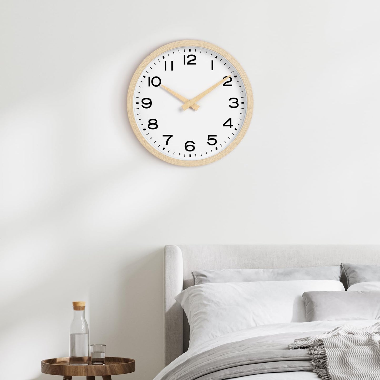 AKCISOT Wall Clock,Boho Kitchen 10 Inch Wall Clocks Battery Operated Non Ticking,Silent Modern Clock Decorative for Bedroom,Office,Bathroom,Living Room,Home (Wood Grain)