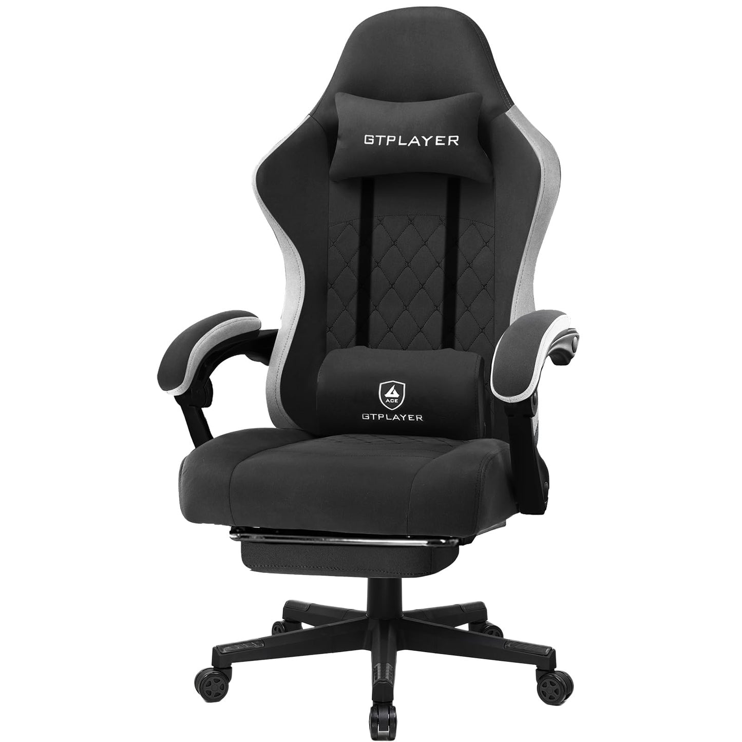 GTPLAYER Gaming Chair with Footrest Fabric Office Chair with Pocket Spring Cushion and Linkage Armrests, High Back Ergonomic Computer Chair with Lumbar Support Task Chair (Black)