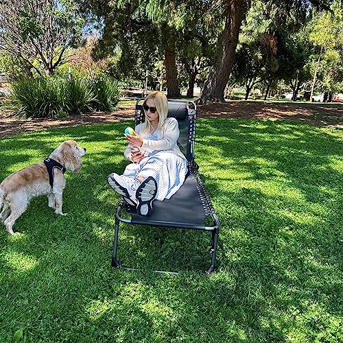 FUNDANGO Folding Outdoor Chaise Lounge Chair, 5-Position Adjustable Lounge Chair for Lawn, Patio, Beach, Sunbathing, Deck, Portable Heavy-Duty Camping Reclining Chair with Pillow, Khaki