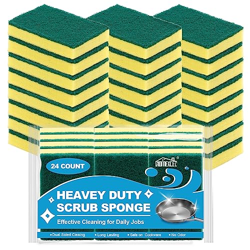 HOMEXCEL 24 Count Heavy Duty Scrub Sponges Kitchen,Small Dish Sponges for Kitchen,Flexible Household Cleaning,3.5"X2.1"X0.9"