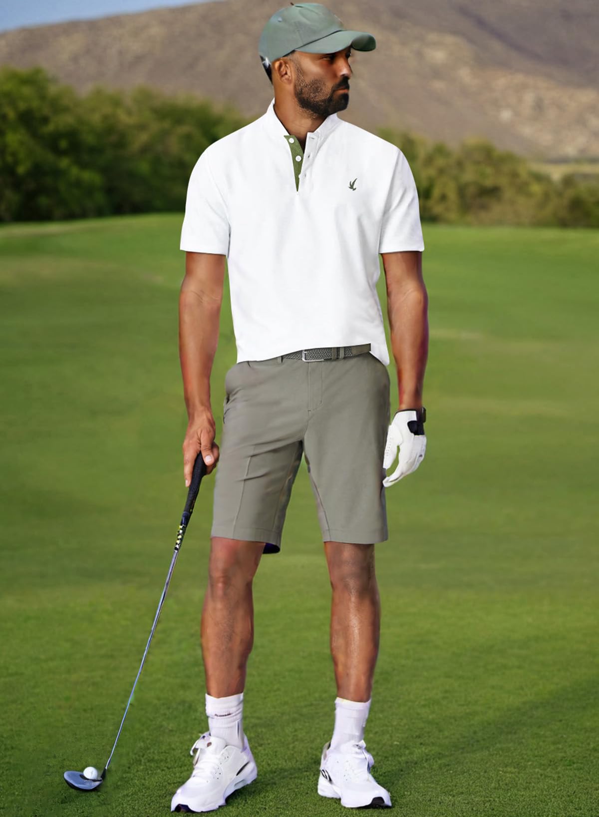 JMIERR Mens Golf Shirt Moisture Wicking Quick-Dry Short Sleeve Casual Button Down Polo T Shirts for Men, M, White