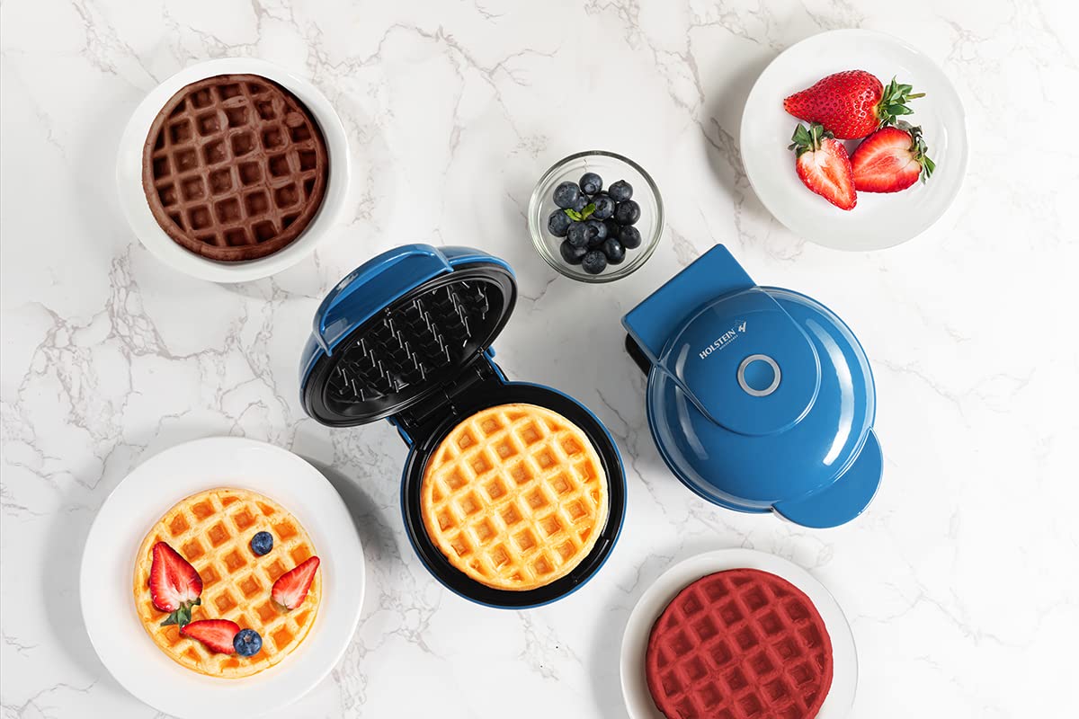 Holstein Housewares Personal Non-Stick Waffle Maker, Blue - 4-inch Waffles in Minutes