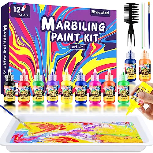Water Marbling Paint Art Kit for Kids - Arts and Crafts for Girls & Boys,Ideal Gifts for Kids Age 4-8 6-8 8-10 8-12 (12 Colors)
