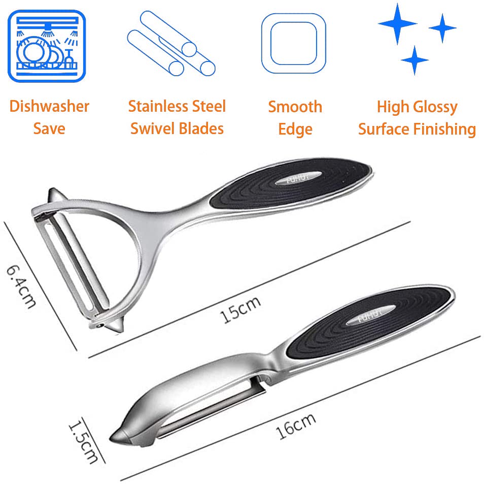 FUHUY Vegetable, Apple Peelers for kitchen, Fruit, Carrot, Veggie, Potatoes Peeler, Y-Shaped and I-Shaped Stainless Steel Peelers, with Ergonomic Non-Slip Handle & Sharp Blade, Good Durable (2PCS)