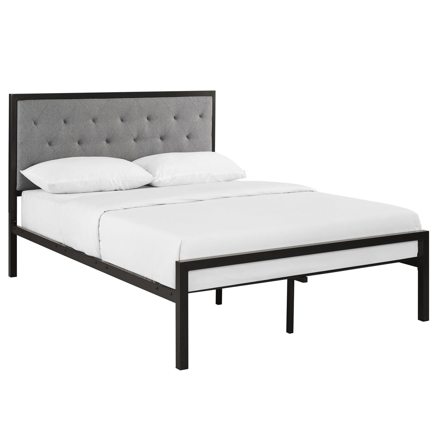 UPDATE: DEAD! Modway Mia Upholstered Brown Beige Tufted Platform Bed with Metal Slat Support in Full