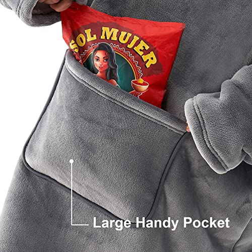 Hansleep Wearable Blanket Hoodie for Kids, Hoodie Blanket with Pockets and Sleeves Sweatshirt for Teens as A Gift - Grey Kids