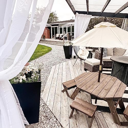 KidKraft Wooden Octagon Table, Stools & Umbrella Set, Kids’ Outdoor Furniture, Gift for Ages 3-8, Amazon Exclusive