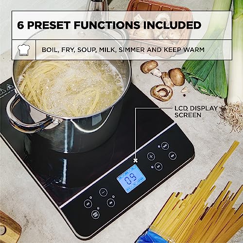 Crux Portable Induction Cooktop, Electric Hot Plate, Programmable Single Burner with Touchscreen LCD Display, Temperature Control, and Auto Shut Off, 1800 Watt, Black