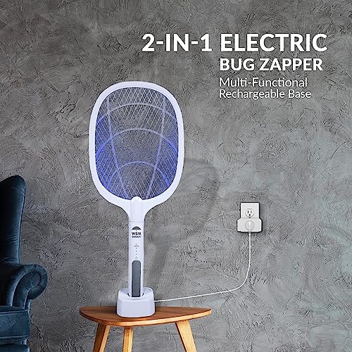 WBM SMART 2 in 1 Electric Bug Zapper, Mosquitoes Trap Lamp & Racket, USB Rechargeable Electric Fly Swatter for Home and Outdoor Powerful Grid 3-Layer Safety Mesh Safe to Touch