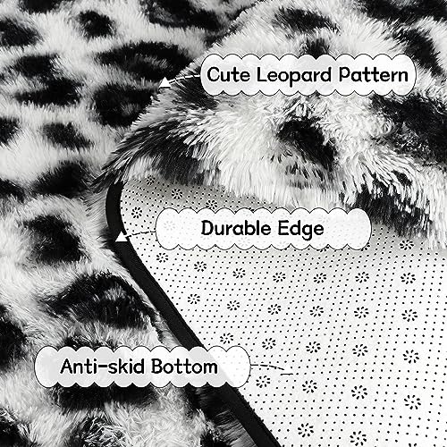 BENRON Fluffy Bedroom Rug Leopard Rug for Living Room Black and White Area Rug 4x6 Ft Cute Cheetah Print Rug for Kids Girls Boys Nursery Room Decor Alfombras para Salas