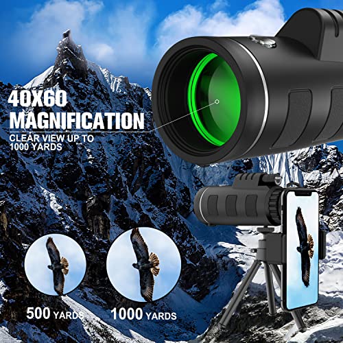 JiaSifu 40x60 High Definition Monocular Telescope with Smartphone Adapter, BAK4 Prism FMC Monocular with Clear Low Light Vision for Wildlife Hunting Camping Travelling(LD006-00A-26)