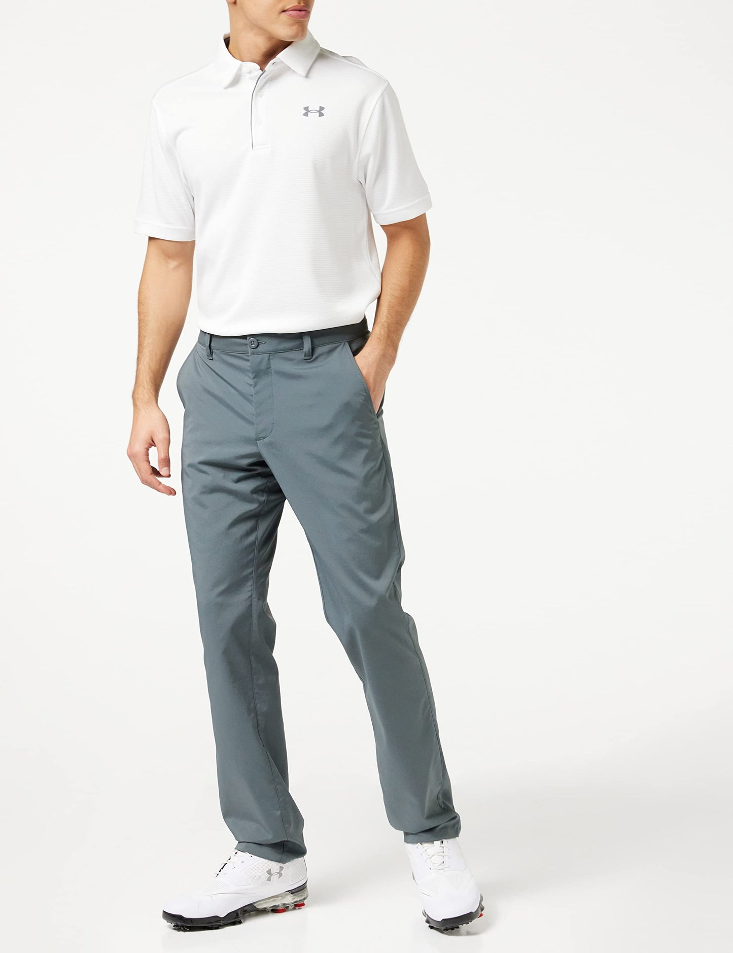 Under Armour Men's Tech Golf Polo, White (100)/Graphite, Large Tall