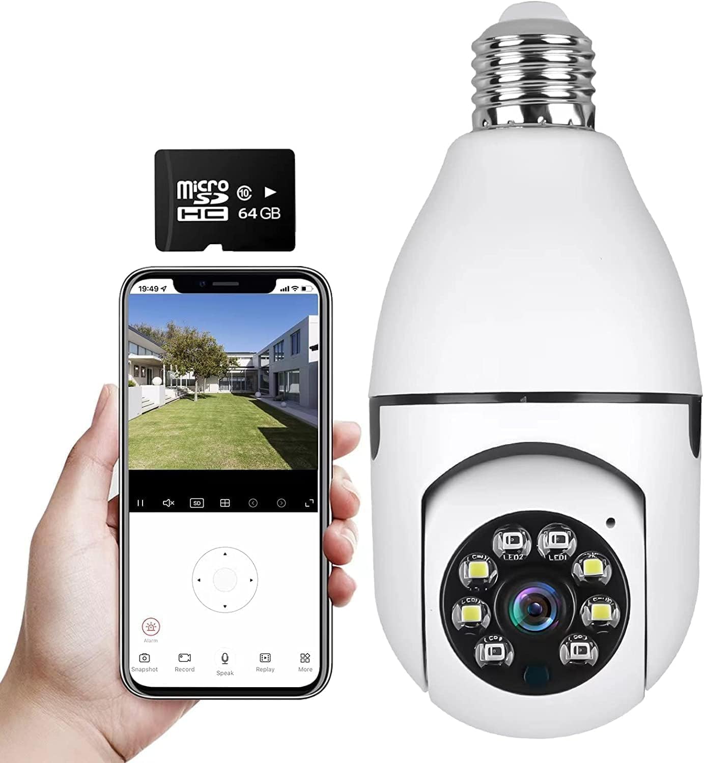 FOUAVRTEL WiFi Wireless Light Bulb Camera 1080P 360 Degree 2.4GHz Dome Smart Surveillance Camera Home Security Cameras with Human Motion Detection Night Vision and Alarm