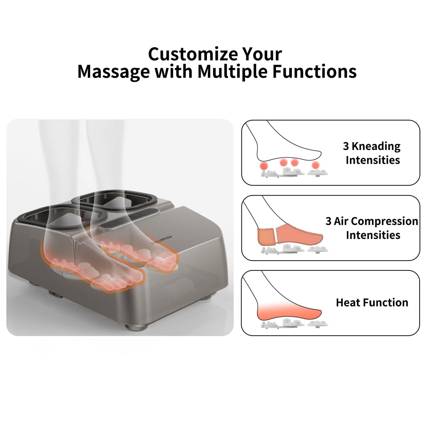 MOUNTRAX Foot Massager Machine with Heat, Gifts for Women Men, Plantar Fasciitis and Relieve Pain, Deep Kneading Shiatsu Massager, Fits Feet Up to Men Size 12 (Gray)