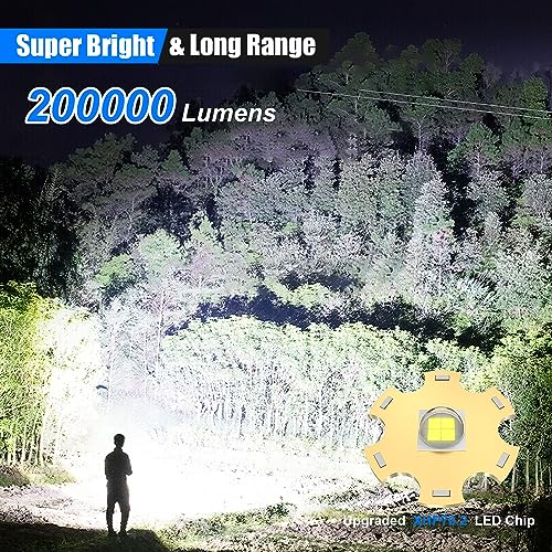 Goreit Flashlight High Lumens Rechargeable, 200000 Lumen Led Flashlights XHP70.2 USB Super Bright Flash Light Battery Powered, Powerful Handheld Flashlights for Emergencies Camping, IP67 Waterproof