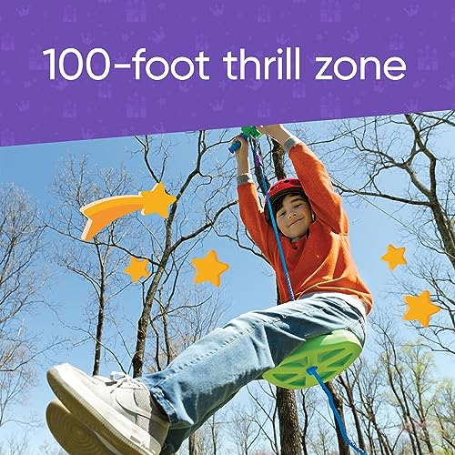 HearthSong 100-Foot Green Galvanized Steel Backyard Zipline Kit, Adjustable/Removable Seat, Rubber Brake for Safety, Non-Slip Handles, Fully Enclosed Carriage, 250 lbs., Ages 8 and Up