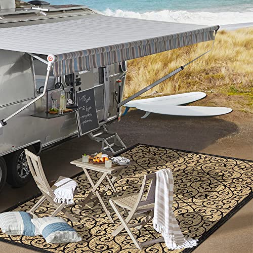 JONATHAN Y Madrid Vintage Filigree Textured Weave Indoor/Outdoor Black/Khaki 8 ft. x 10 ft. Area-Rug, Classic,Easy-Cleaning,HighTraffic,LivingRoom,Backyard, Non Shedding, SMB107A-8