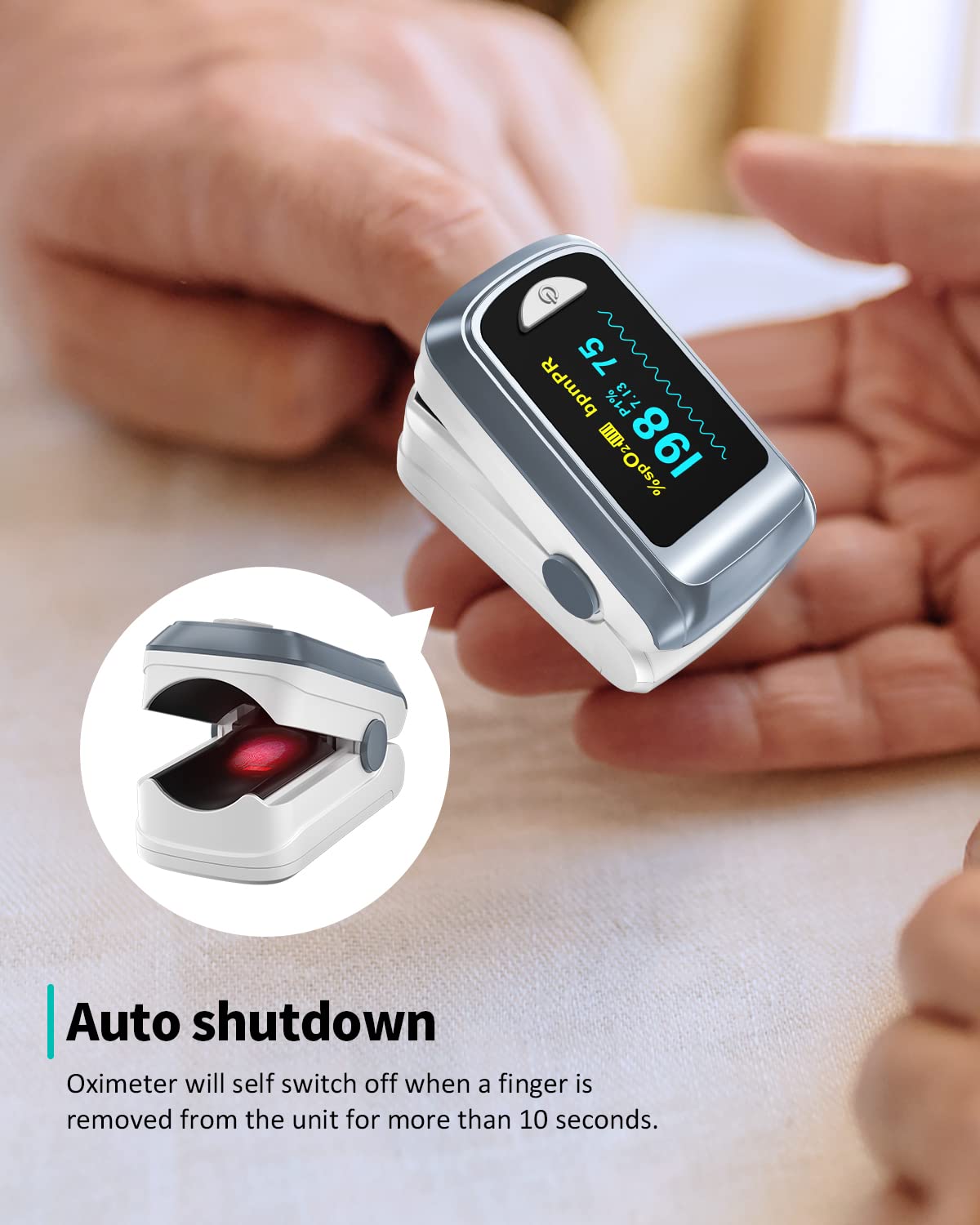 HealthTree Bluetooth Pulse Oximeter Fingertip, Blood Oxygen Saturation Monitor and Heart Rate Monitor with Free APP, for Apple and Android, 2 X AAA Batteries, Lanyard