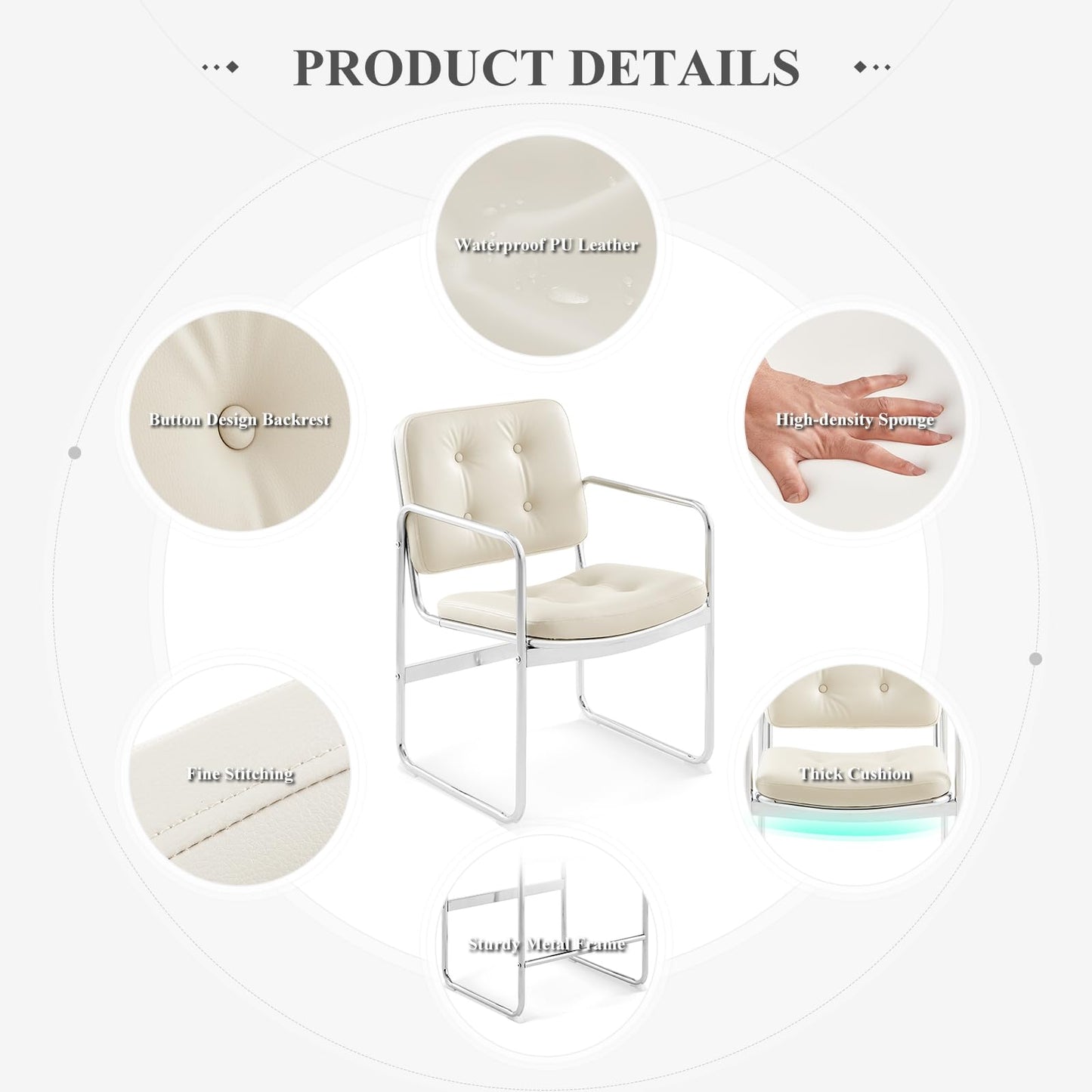 COLAMY Modern Dining Chairs Set of 2, Button Tufted PU Leather Upholstered Dining Room Kitchen Side Chair with Metal Legs for Home/Living Room/Bedroom/Office, Beige