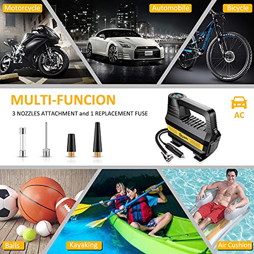 Air Compressor Tire Inflator - 12V DC Portable Air Pump for Car Tires, Auto Tire Pump with Digital Pressure Gauge, 150PSI Air Compressor Pump with LED Emergency Light for Car, Bicycles, Balloons