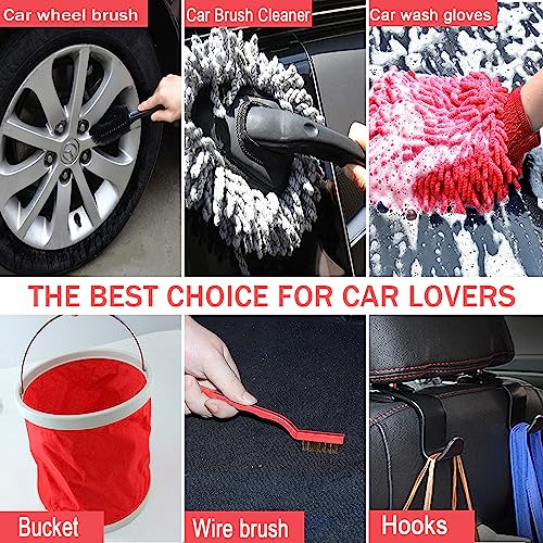 LIANXIN Car Wash Kit with Foam Gun Sprayer Microfiber Sponge and Towels Tire Brush Collapsible Bucket Built for The Perfect Car Wash Cleaning Kit, for Cleaning Car Gardens and Pets