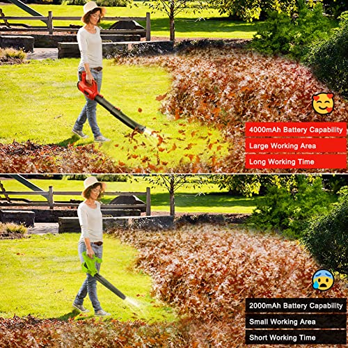 Electric Leaf Blower Cordless 21V, 320 CFM 180 MPH Battery Powered Leaf Blower with 4000mAh Battery and Charger, 2 Section Tubes, 6-Speed Dial Control Leaf Blowers for Lawn Care, Snow, Debris, Dust