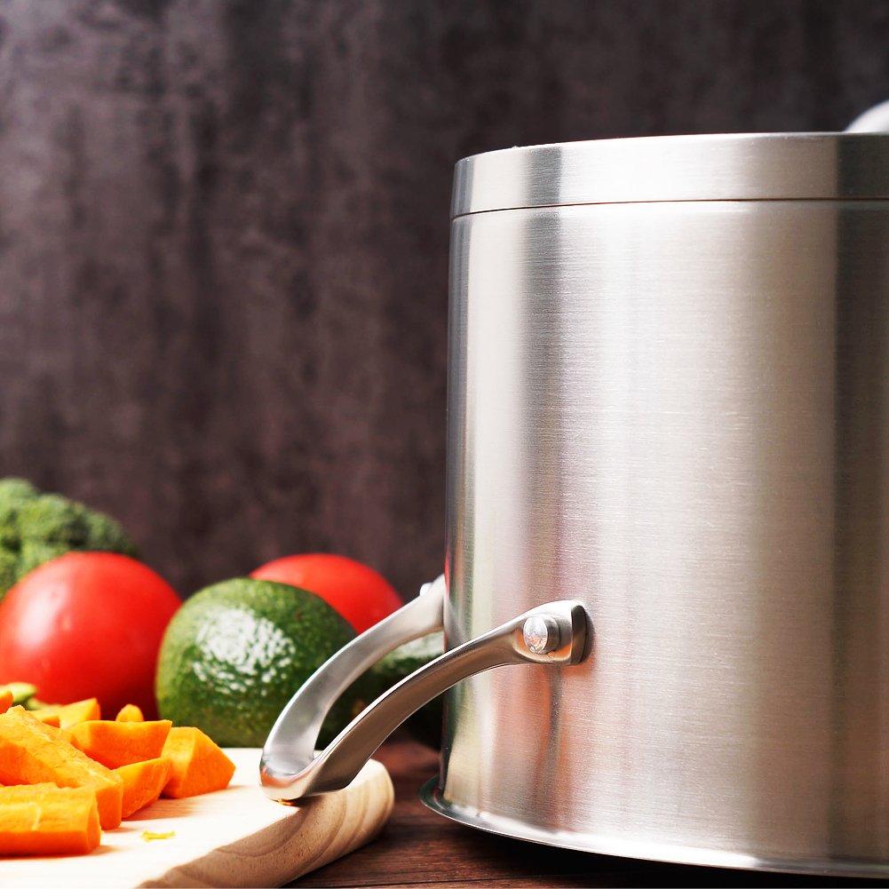 HOMI CHEF LARGE HEAVY ECOLOGICAL NICKEL FREE Stainless Steel Stock Pot 8qt w/Lid (No Toxic Non Stick Coating, 5.1LBS) - Induction Pot 8 Quart Cooking Pot Stew Pot 4 Soup Pot Dutch Oven Pot Casserole