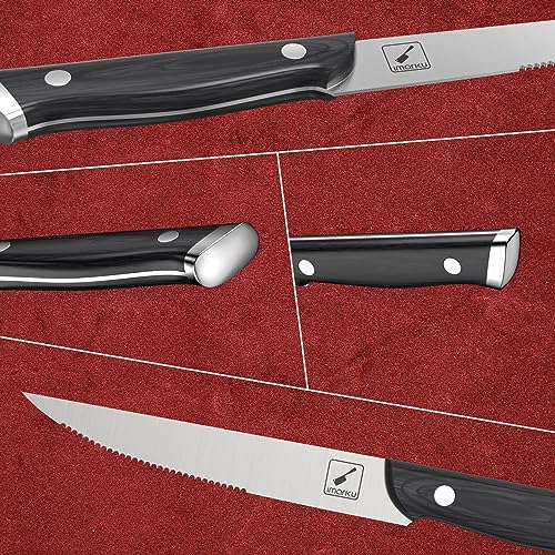 imarku Steak Knives, Steak Knives Set of 8, Serrated Steak Knife Set with Pakkawood Ergonomic Handle, Japanese HC Steel Steak Knife and Gift Box, Black of Friday 2023