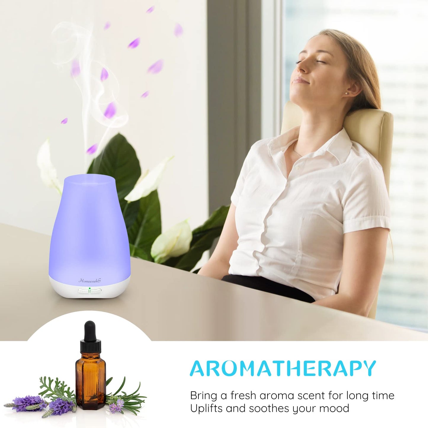 Homeweeks Diffusers, 100ml Colorful Essential Oil Diffuser with Adjustable Mist Mode,Auto Off Aroma Diffuser for Bedroom/Office/Trip (100 ML 1 Pack)