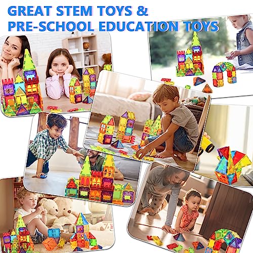 Magnetic Tiles for Kids Toys, STEM Magnetic Blocks Building Toys, Toddler Toys for Boys Age 3-4, Preschool Learning Educational Montessori Toys for 3+ Year Old, Christmas Birthday Gift for Toddlers