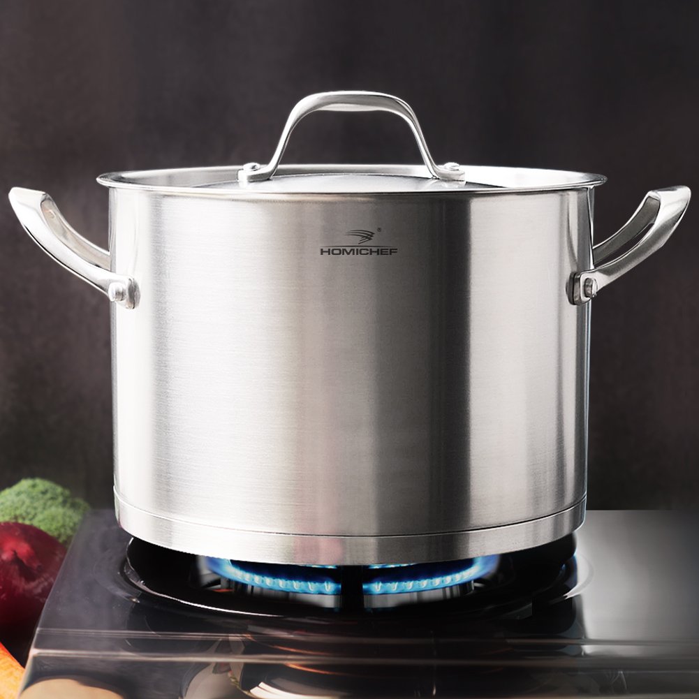 HOMI CHEF LARGE HEAVY ECOLOGICAL NICKEL FREE Stainless Steel Stock Pot 8qt w/Lid (No Toxic Non Stick Coating, 5.1LBS) - Induction Pot 8 Quart Cooking Pot Stew Pot 4 Soup Pot Dutch Oven Pot Casserole