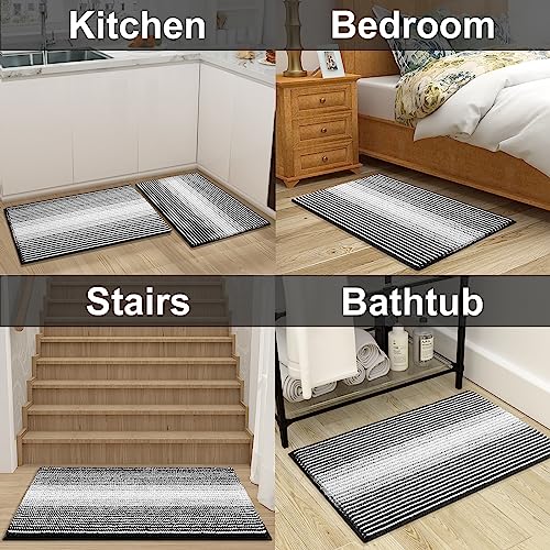 Colorxy Chenille Bathroom Rugs, Extra Soft and Absorbent Bath Mat, Non-Slip Machine Washable Rug, Luxury Plush Shaggy Bath Carpet, Suitable for Bathroom Floor, Tub, Shower, 24''x16'', Black