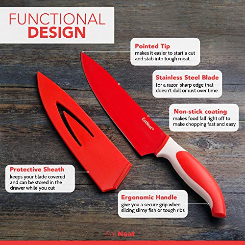 EatNeat 12-Piece Knife Set: Stainless Steel, Protective Sheaths, Cutting Board, and Sharpener - Kitchen & Camping Essentials