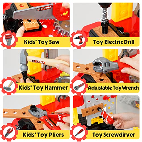 Kids Workbench - Toy Choi's Kid Toy Workbench, 83 Pieces Construction Kids Tool Set Playset, Toddler Tool Bench with Shelf Storage Box Drill, Educational Pretend Play Gift for Boys&Girls Age 3, 4, 5+